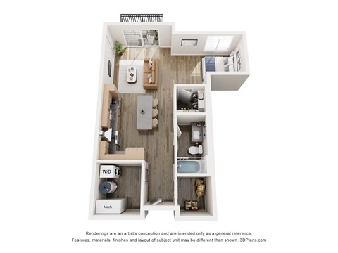 Floor plan for studio, 1 bath, 815 sqft